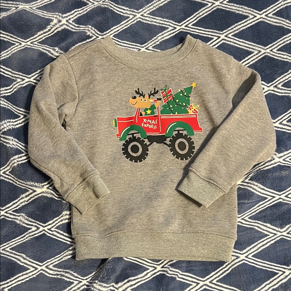 Gray Christmas Sweatshirt with Reindeer and Truck